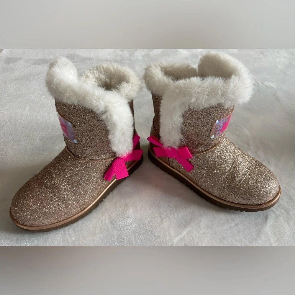 Juicy Couture Snow Boots Gold Glitter Kids Sparkling Faux Fur Size 3